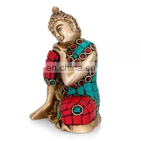 Buddha Statue Resting Buddhism Figurine Tibet Sleeping Feng Shui Brass Turquoise Tibet Tibetan Resting Buddhism Home Decor Art photo-4