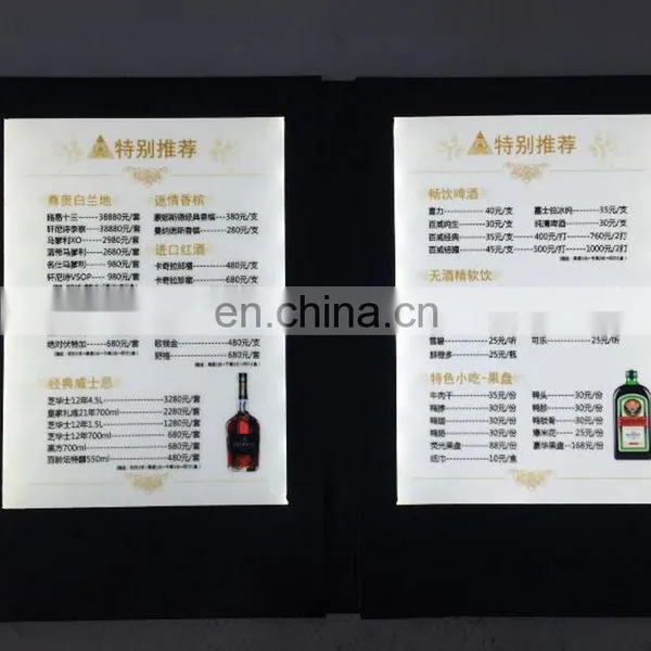 White Color Rechargeable Magnetic Acrylic Leather Material Restaurant Hotel Double Side Lighting LED Menu photo-5