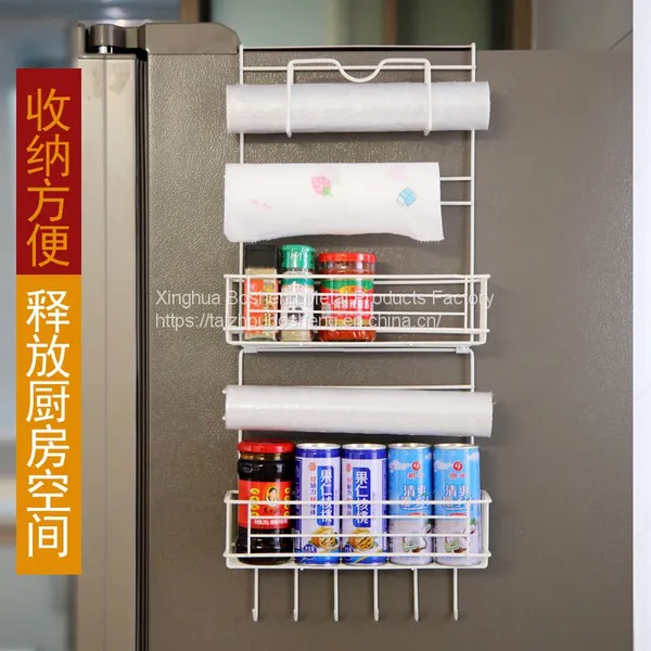 5 Layer Coated Wire Wall Mounted Multi-Layer Refrigerator Storage Rack With Hooks photo-4
