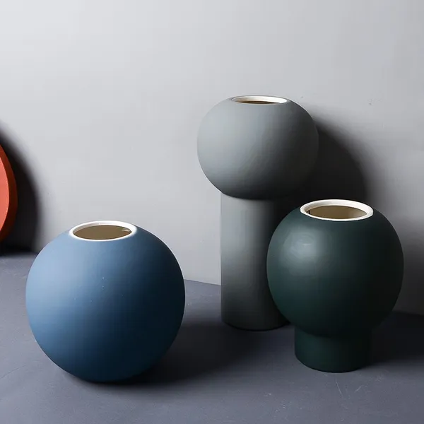 New Product Morandi Ball Rubber Paint Ceramic Table Flower Vase For Landscape Engineering photo-4