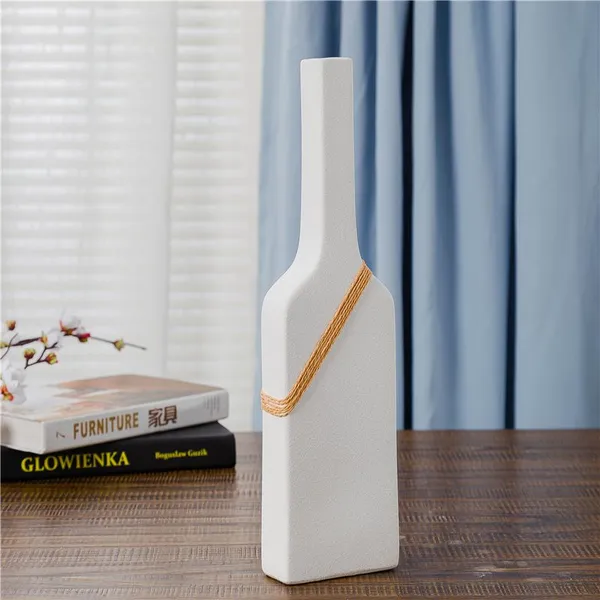 Jingdezhen White Geometry Frosted Hand Woven Rope Ceramic Flower Vase Art Decoration photo-3