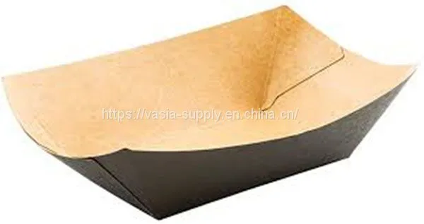 4.2-inch Disposable Paper Food Tray – Black With Kraft Brown Interior Take Out Boat-Perfect for Restaurants, Cafes, and Parties photo-2