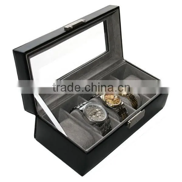 Black Genuine Leather 5-slot Watch Display Box Watch Organizer Case Travel Jewelry Case photo-5