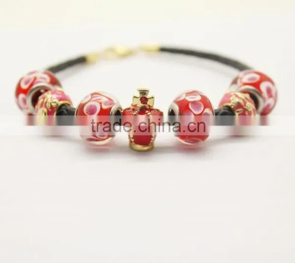Fashion Handmade European Murano Glass Bead Thin Leather Bracelet photo-6