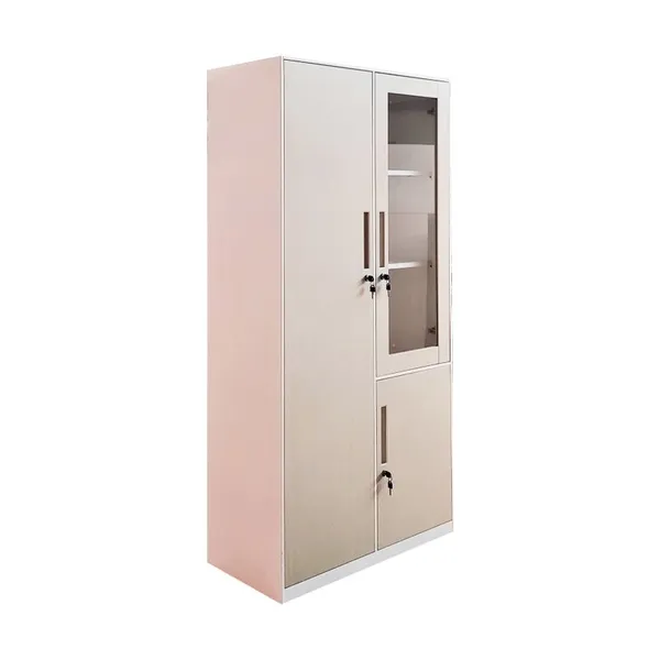 Wood Grain Transfer Metal Wardrobe Customized Office Steel File Cabinet Clothes Locker With Glass photo-2