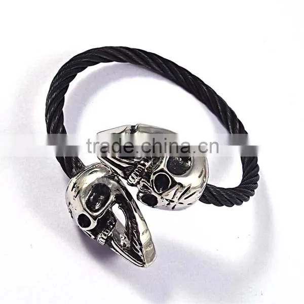 Stainless Steel Twisted Adjustable Skull Men Jewelry Bracelet photo-2