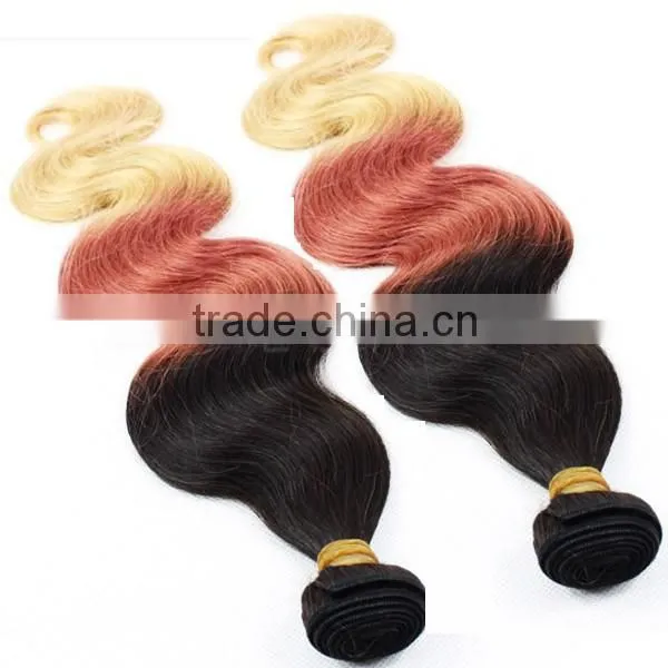Double Wefts Unprocessed Wholesale Cheapest Brazilian 6a Virgin Hair Three Tone Virgin Brazilian Omber Weave Hair photo-3