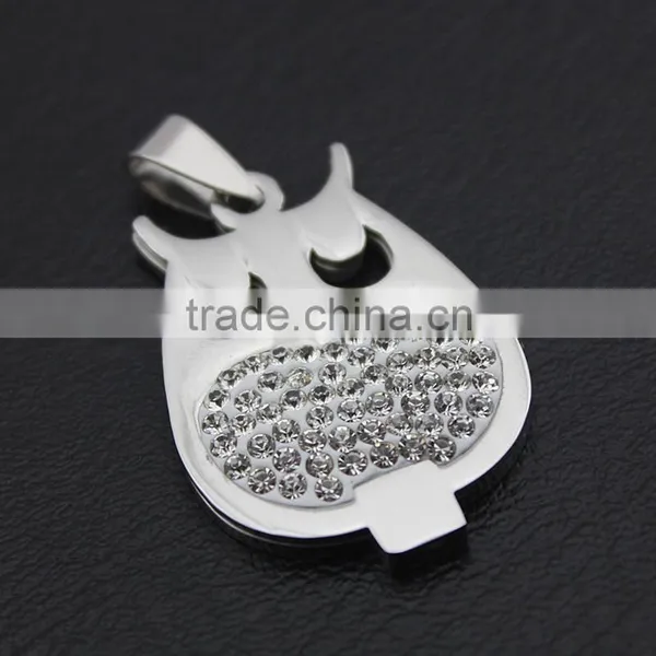 New Stylish High Quality Stainless Steel Diamond OWL Pendant Necklace Wholesale photo-3