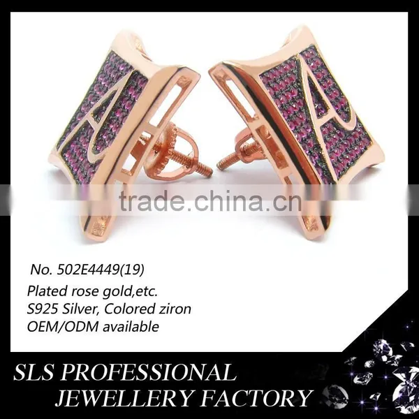 Paving Setting Ruby Gemstone Letter "A" Stud Earrings for Girls as a Gift photo-4