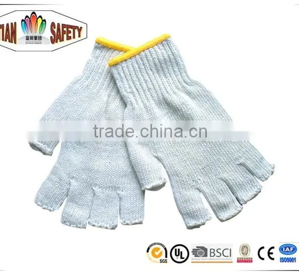 FTSAFETY 7G Poly-cotton Nature White String Knit HALF FINGER Gloves With PVC Dots for Safety Quality Choice photo-2