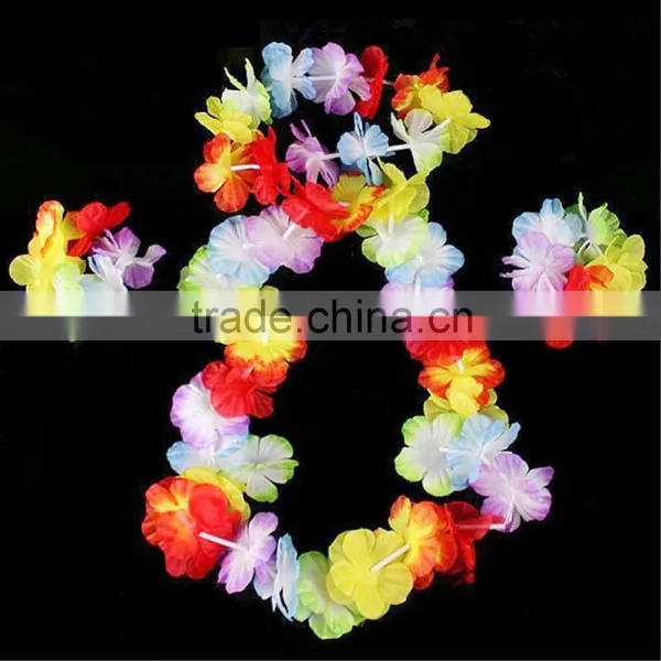 Hawaiian Leis Set Flower Garland Necklace + Headband + Bracelet Wristband Hula Party Lady Men Dance Fancy Dress Garland photo-2