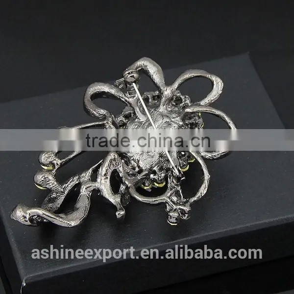 Gun Black Hollow Ribbon Shape Bulk Crystal Rhinestone Flower Brooch/handmade Rhinestone Brooch photo-4