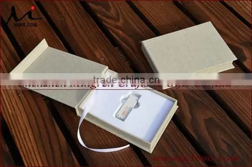 Magnet Linen USB Photo Stroage Gift Box With Elastic