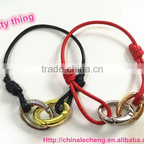Handmade Red Wax Cotton String Bracelet With Copper Rings Closure for Young Ladies photo-4