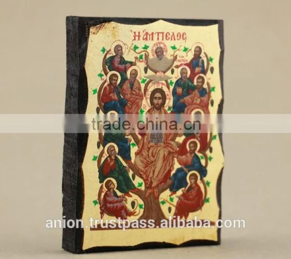 Greek & Russian Orthodox Wooden Icon. Jesus and 12 Disciples. photo-3