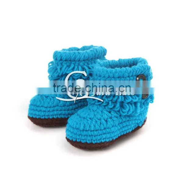 Warm Coral Fleece Vamp Newborn Fancy Baby Girl Shoes, Woolen Fabric Baby Shoes With Button photo-3