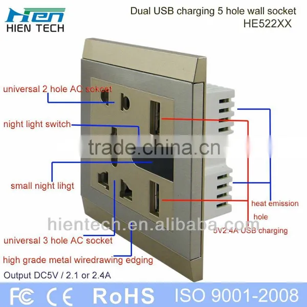 Good Quality Electrical Socket Extension 13A Universal Wall Socket Dual 2.1A 2.4A USB Socket Outlet photo-3