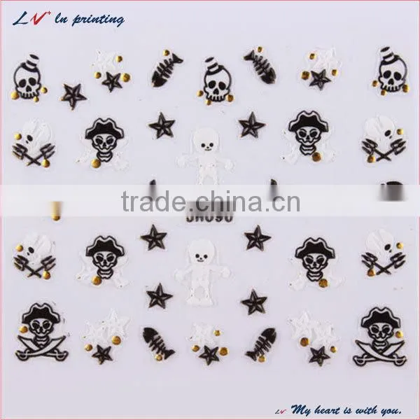 Wholesale Black White Nail Art Halloween Self Adhesive Sticker w Gold Rhinestone 100 Pcslot