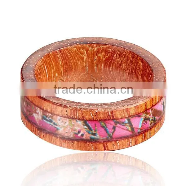 Wholesale Wood Finger Ring With Pink Camouflage Inlay, Wooden Finger Ring photo-3