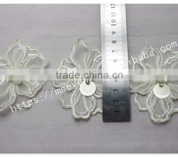 Beautiful Design 8.5cm Width Organza Flowers Beaded Lace in White photo-6
