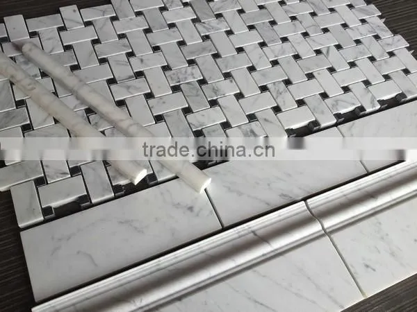 Basketwave Carrara White Marble Mosaic Tile photo-4