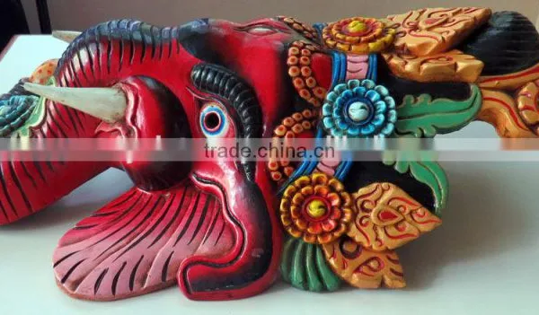Hand Crafted Wooden Mask of Hindu Lord Ganesh Wall Hanging Made In Nepal photo-2