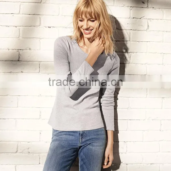 2017 New 100% Cotton Slim Fit Ladies Base T-shirt O Neck Blank Long Sleeve Women T-shirt photo-5