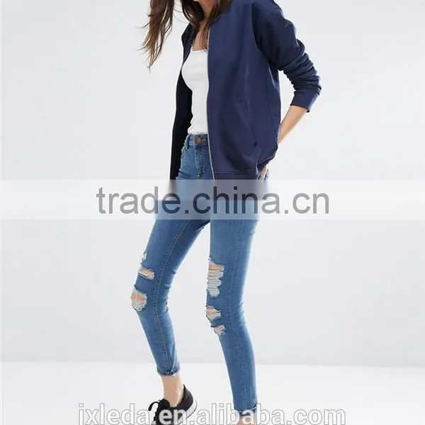 Cheap Price Women Solid Color Bomber Jacket in Jersey photo-6