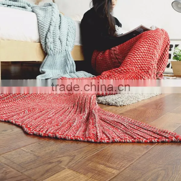 HOT Selling Yarn Knitted Mermaid Sofa Tail Blanket Handmade Crochet Fish Tail Blanket Soft and Comfortable Sleeping Bag photo-2