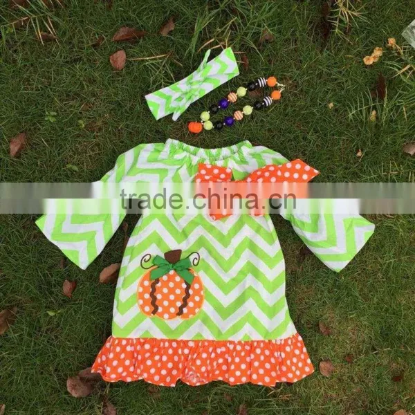 2015 New Arrival Kids Pumpkin Dress Kids Boutique Dress Girl Chervon Halloween Dress Ningbo Baby Kids Wear Firm photo-3