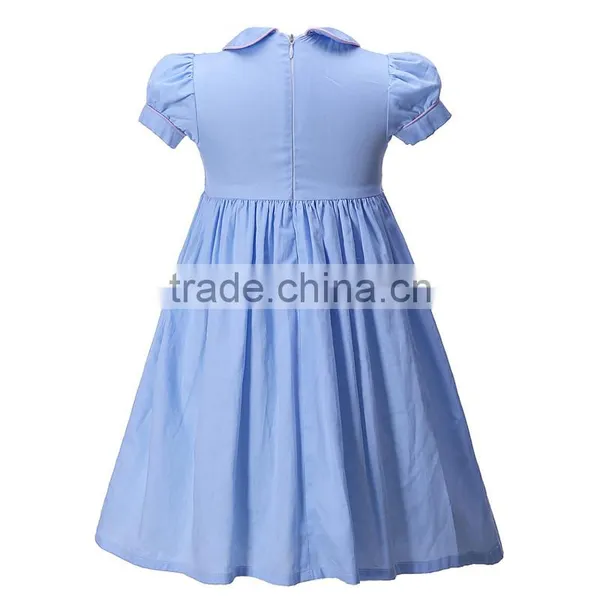 Latest Fashion Blue Smocked Dress Girls Stunning Smocking Clothing photo-2