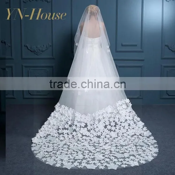 Beaded Edged Ivory White Wedding Veil Soft Tulle High Quality Wedding Bridal Veils photo-2
