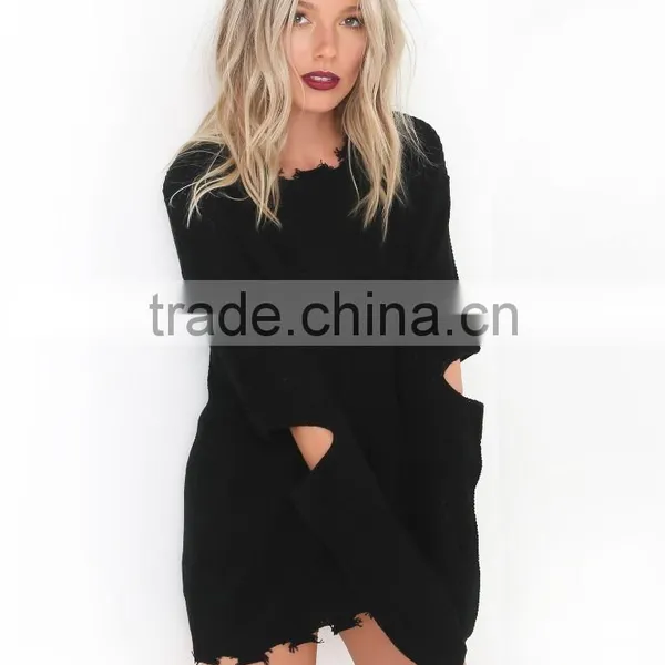 B33749A 2017 Western Women Hot Fashion Cut Out Plain Knit Sweater photo-5