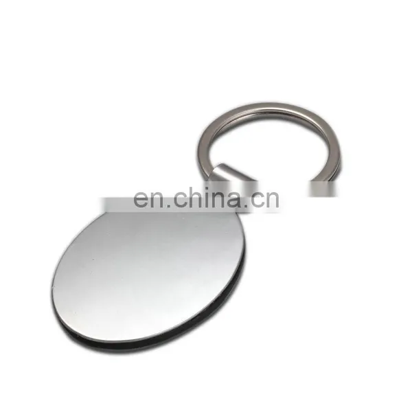 Oval Blank Tag Keychain Metal Black Leather Keyring for Making Logo photo-2