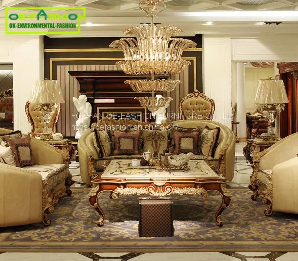 OE-FASHION Solid Oak Wood Furniture Fabric Wooden Frame Countryside Style Sofa Sets photo-4