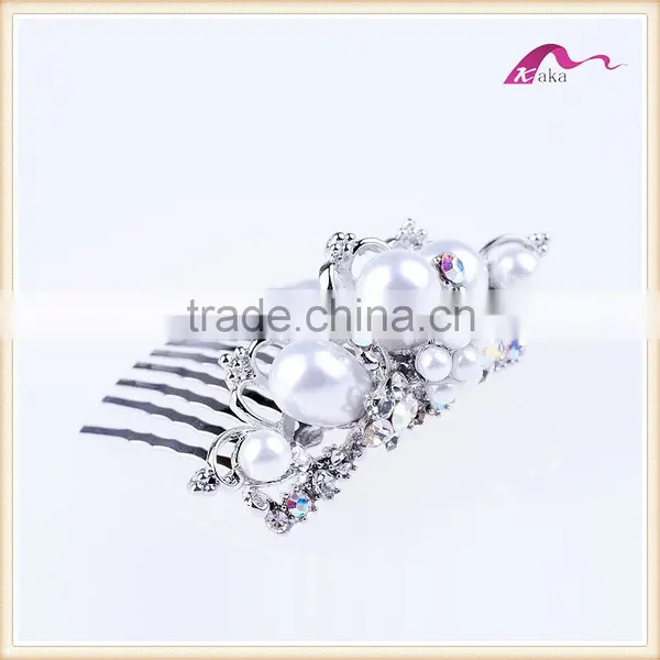 Fashion Crown Tiara Pearl Decorative Hair Comb Clips photo-5