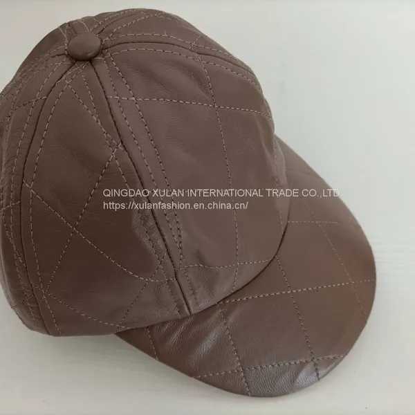 Diamond Quilting Genuine Lambskin Leather Baseball Caps photo-3