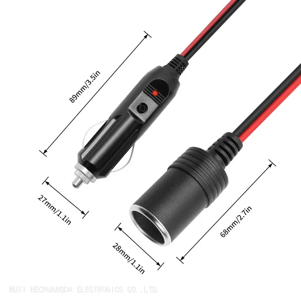 Customized Processing of Cigarette Lighter Male Plug to Female Sockets Power Cord