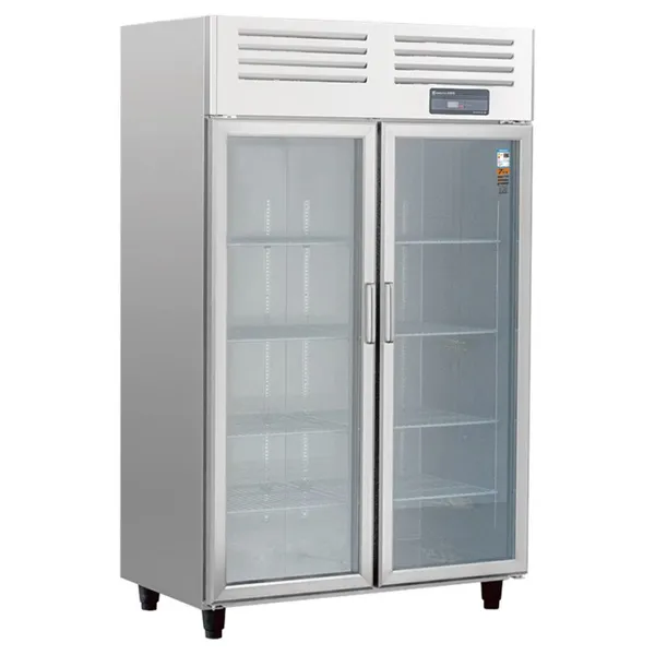 Double Glass Door Chiller European Style Upright Double Big Glass Door Chiller for Beverage Beer and Milk