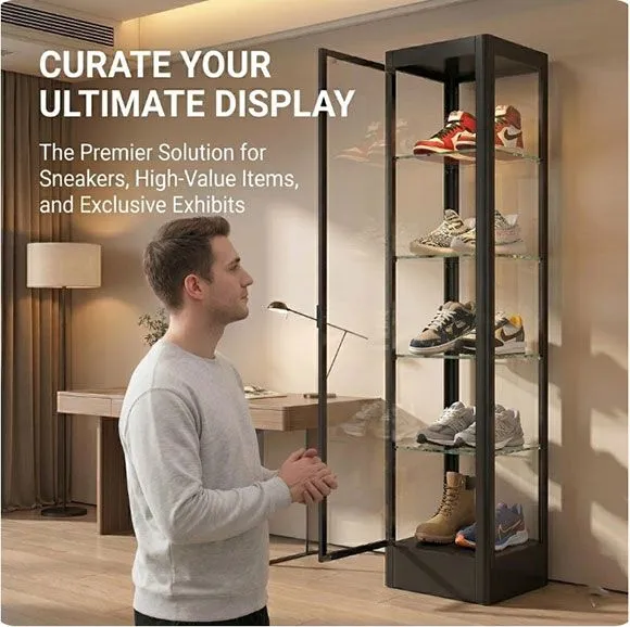 Sneaker Collector Display Case, 4 Shelves, Shatterproof Glass, Lockable — Wholesale Supplier Direct Factory -HNJUNTUO