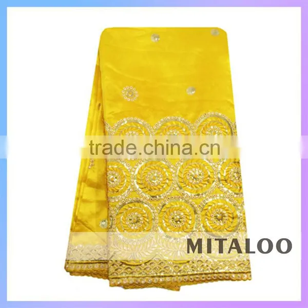 Mitaloo Leaf Green Silk George Lace Fabrics Hot Selling African Raw Silk George Fabrics for 2015 photo-5