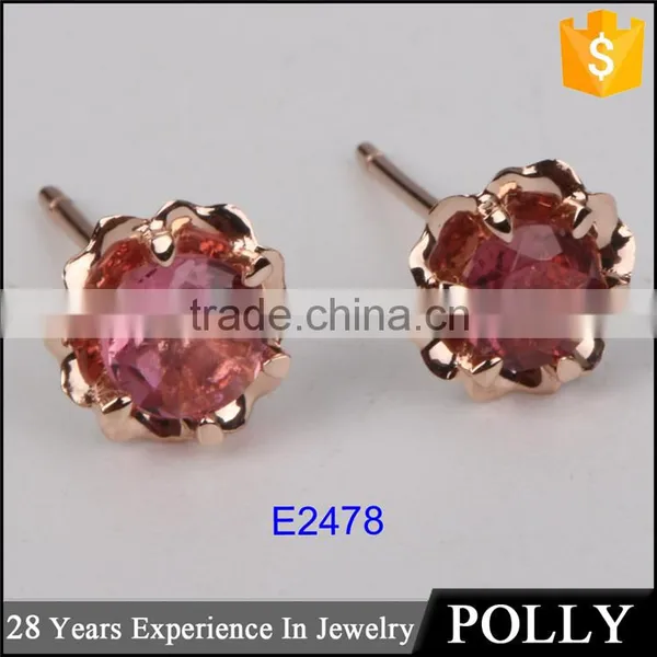 Fashion 10k Rose Gold Beatiful Flower Red Tourmaline Stud Earring Jewellery photo-3