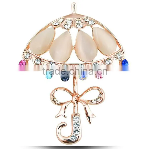 Felidae Stone Rhinestone Umbrella Shape Brooch photo-2