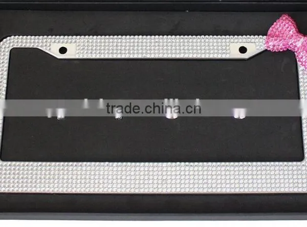 Rhinestone Bling Pink Crystal License Plate Frames Crystals With Bow photo-3