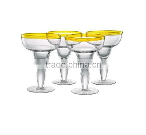 Customized Glassware Producer Blue and Yellow Rim Margaret Glass Manufacture High Quality photo-2