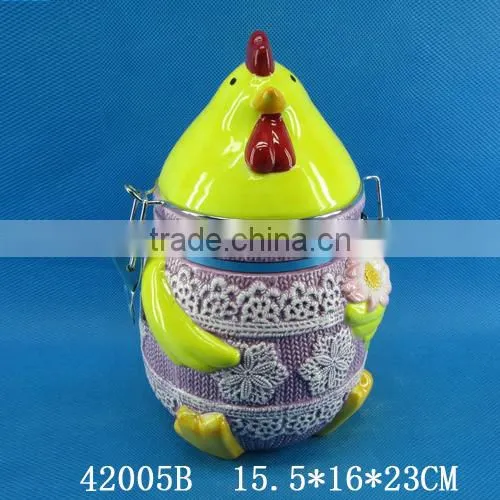 Easter Decoration Ceramic Storage Jar With Cock Figurine photo-6