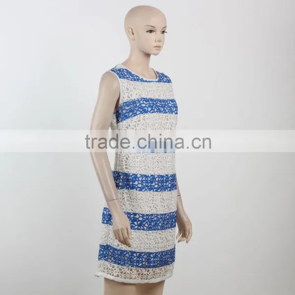 Latest Net Dress Blue and White Stripe Dress Fitness Dress for Girl Woman Summer Dress photo-2