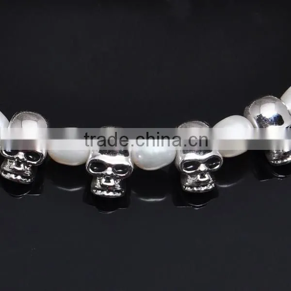 Hip-Hop Style Freshwater Pearl Jewelry Handmade Skull Bracelet photo-2