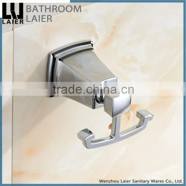 New Modern American Square Design Zinc Alloy Chrome Bathroom Accessory Set Double Robe Hook photo-2