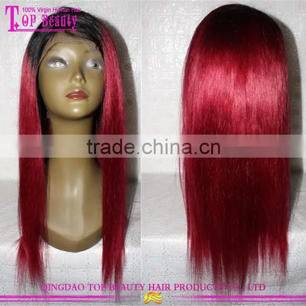 High Quality Full Hand Made Virgin European Hair Ombre Wig 1B/Burg Ombre Full Lace Wig photo-2